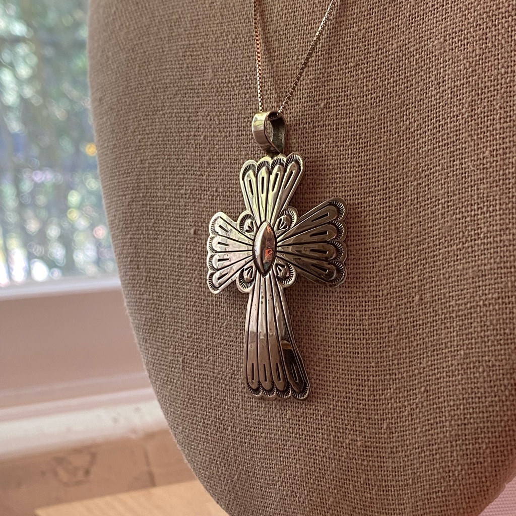 925 Sterling Silver Navajo Signed Arnold Blackgoat Cross Pendant